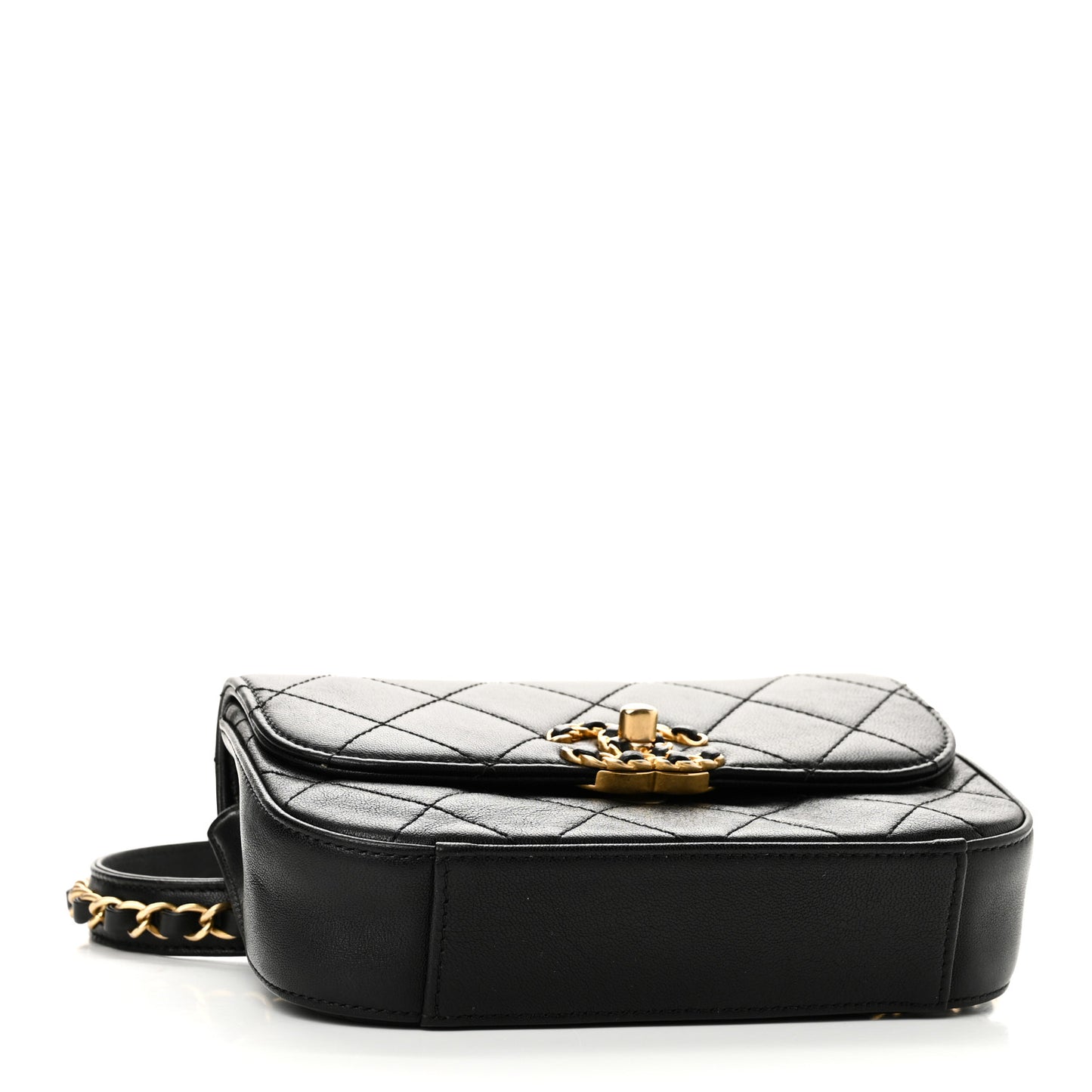 Lambskin Quilted Chain Infinity Waist Belt Bag Black