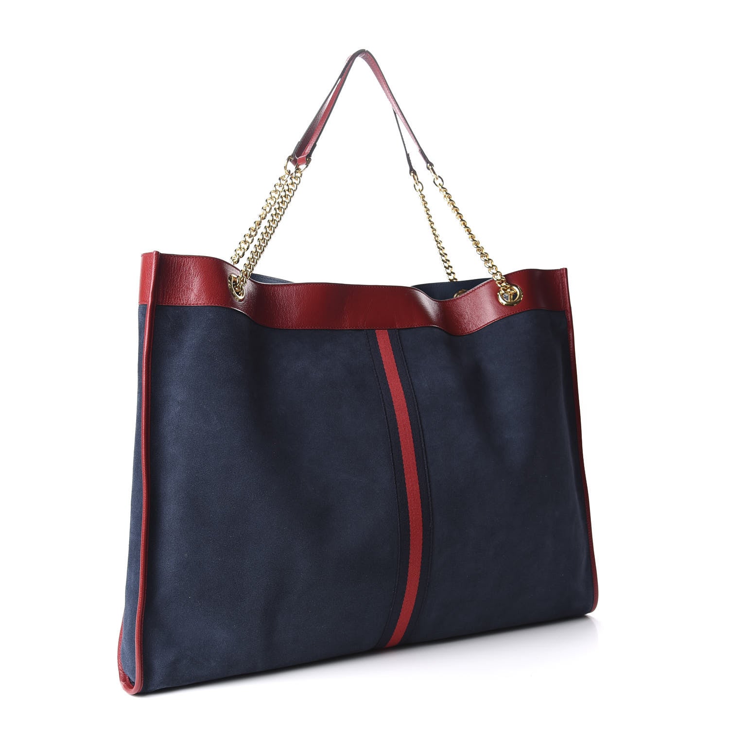 Gucci Suede Calfskin Maxi Rajah Chain Tote New Blue Romantic Cherry 4 of 13