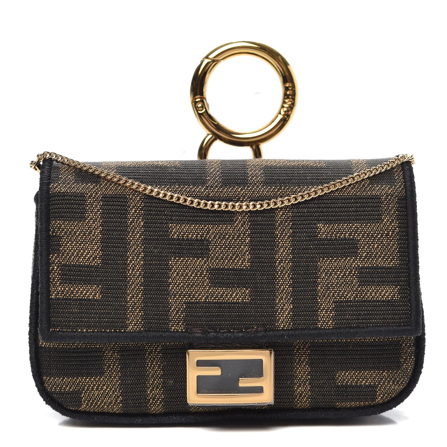 Fendi Fabric Jacquard FF 1974 Nano Baguette Charm Tobacco Moro Black 1 of 9
