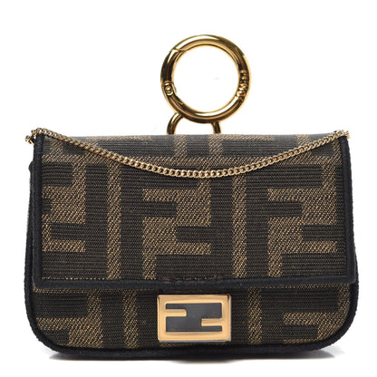 Fendi Fabric Jacquard FF 1974 Nano Baguette Charm Tobacco Moro Black 1 of 9