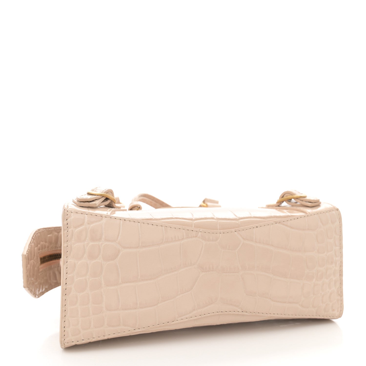 Balenciaga Shiny Supple Calfskin Crocodile Embossed Neo Classic Gold Hardware Mini City Light Beige 4 of 13