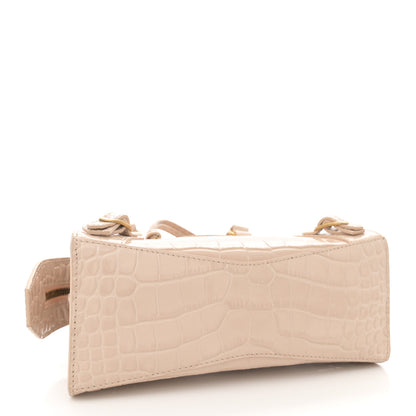 Balenciaga Shiny Supple Calfskin Crocodile Embossed Neo Classic Gold Hardware Mini City Light Beige 4 of 13