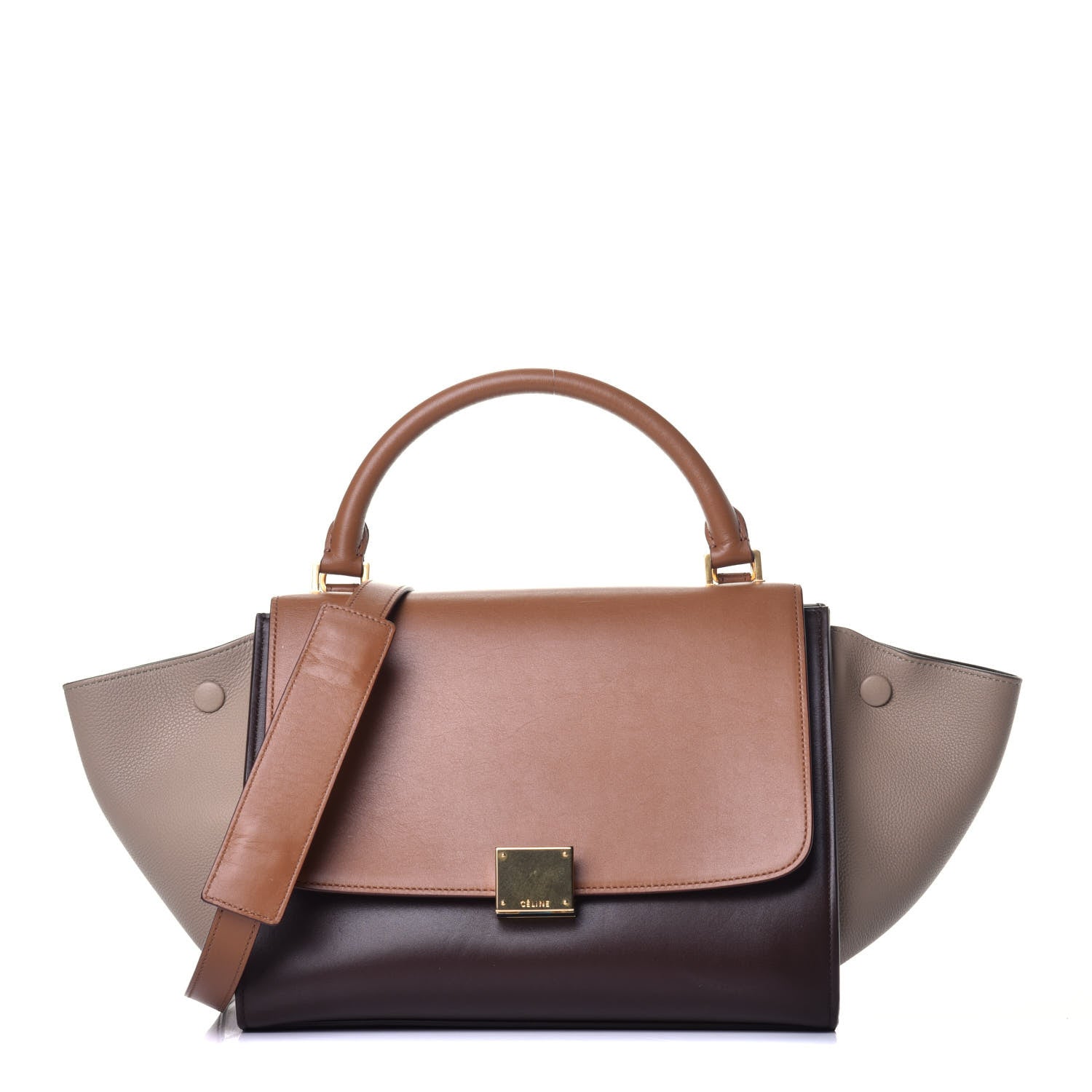 Celine Satin Baby Grained Calfskin Medium Tri-Color Trapeze Tan 1 of 9