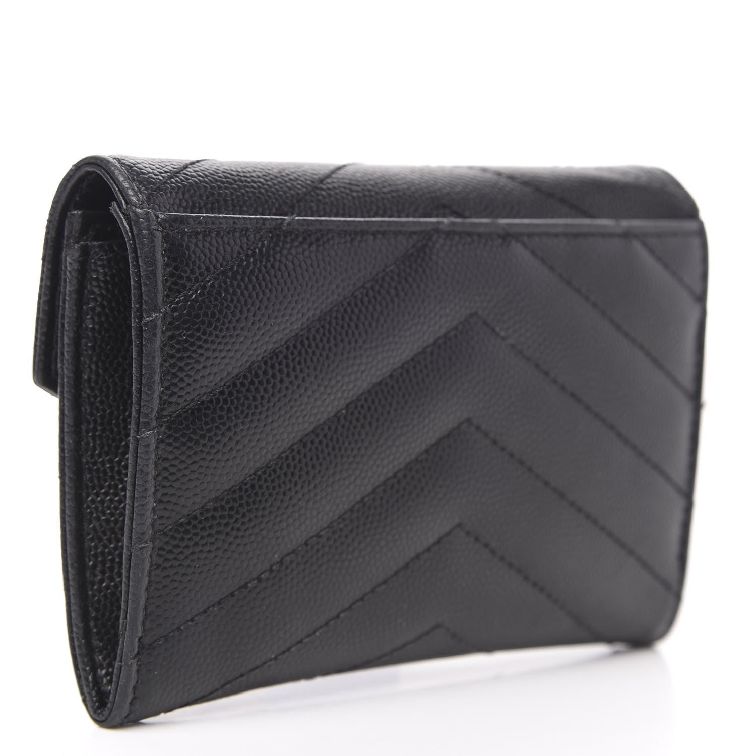 Saint Laurent Grain De Poudre Matelasse Chevron Small Monogram Envelope Wallet Black 3 of 9