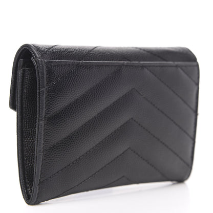Saint Laurent Grain De Poudre Matelasse Chevron Small Monogram Envelope Wallet Black 3 of 9