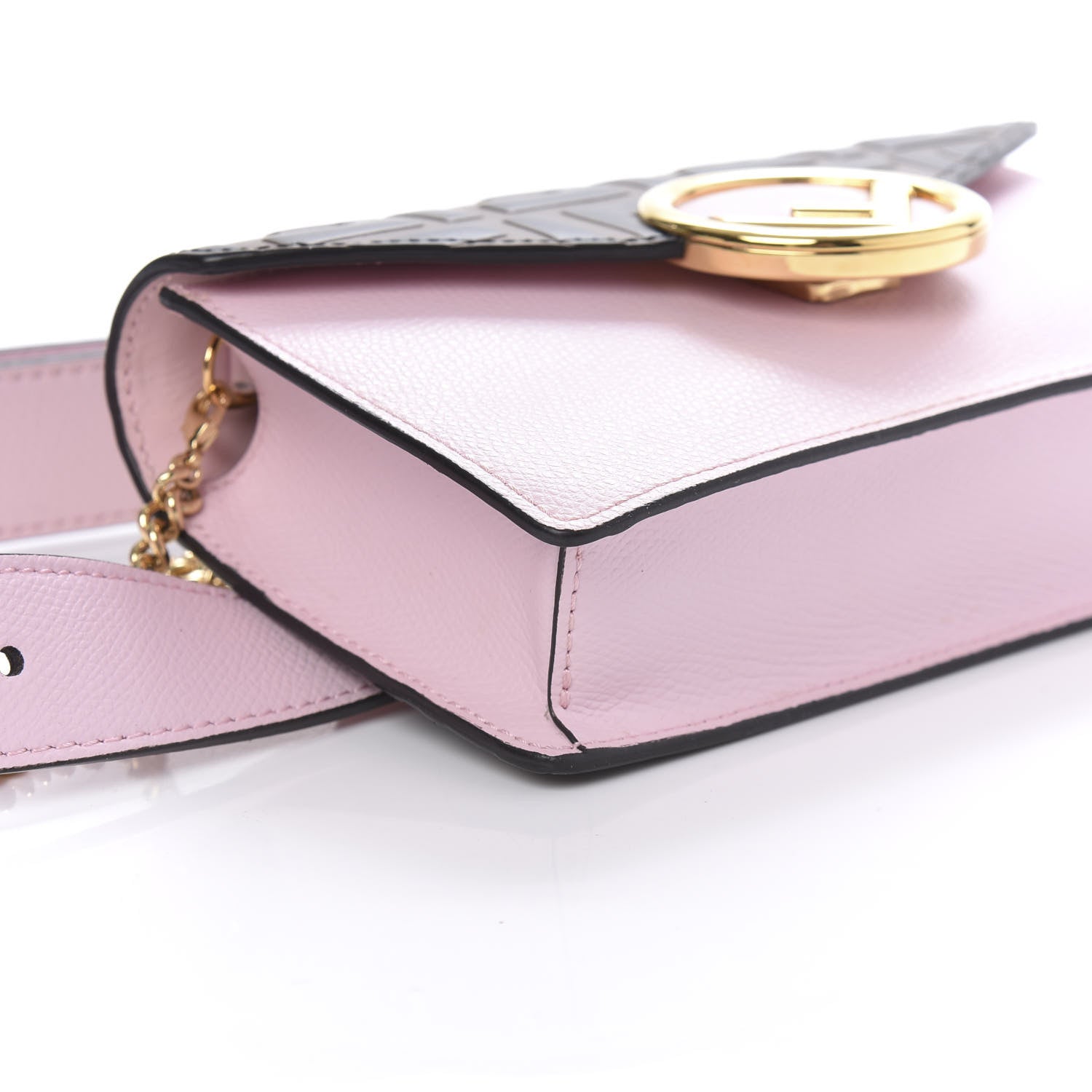 Fendi Vitello Cruise F is Fendi Bi-Color FF 1974 Embossed Envelope Belt Bag Maya Black Peonia 6 of 10