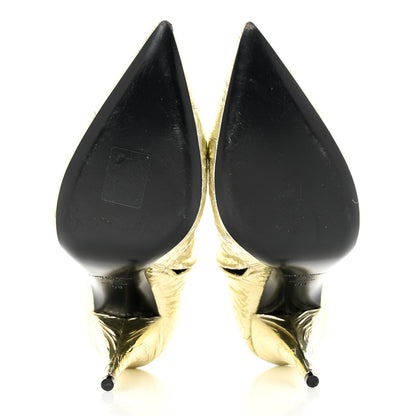 Saint Laurent Metallic Crinkled Polyurethane Calfskin Kiki Pointed Toe Ankle Boots 38 Gold 5 of 8