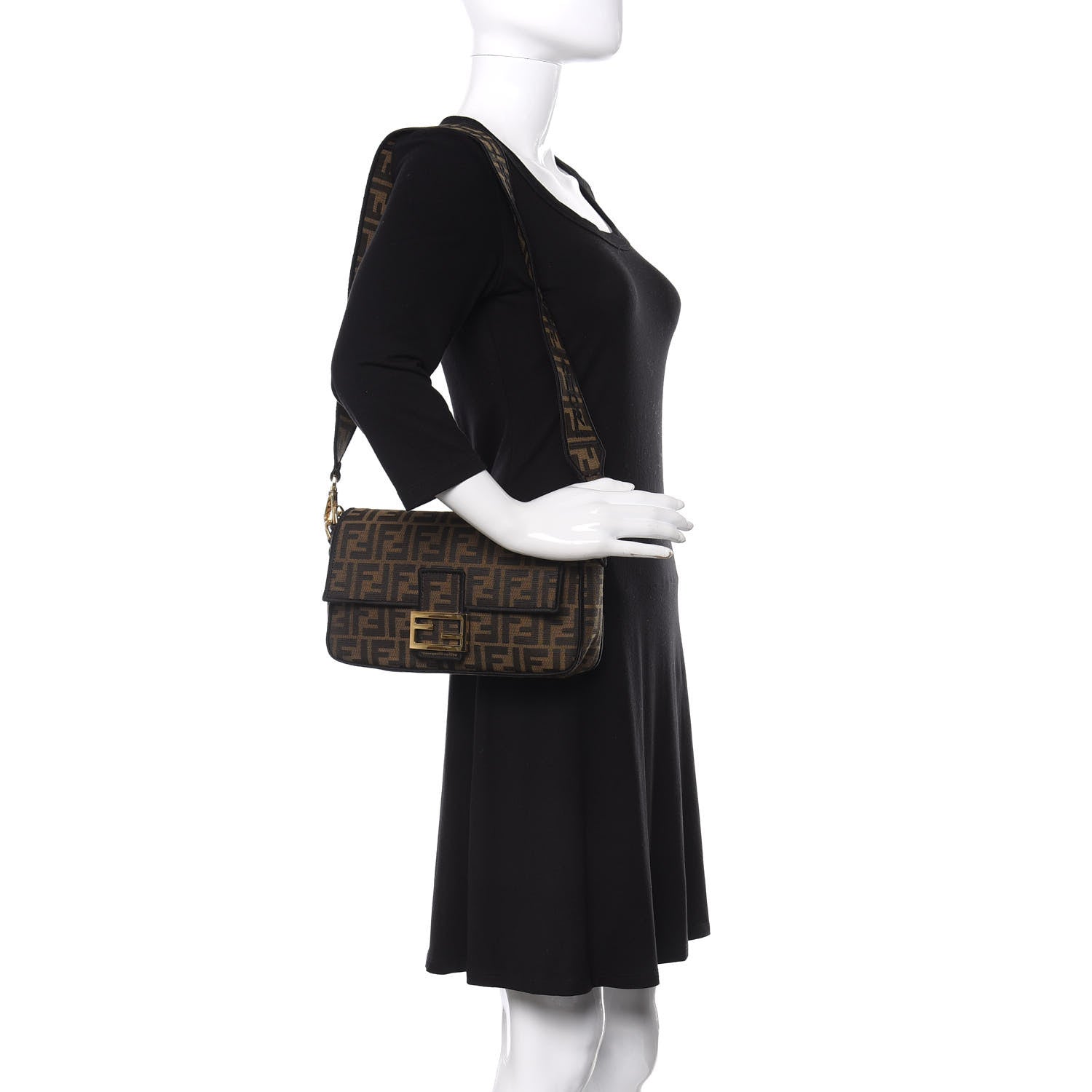 Fendi Fabric Jacquard FF 1974 Medium Baguette Tobacco Moro Black 2 of 11