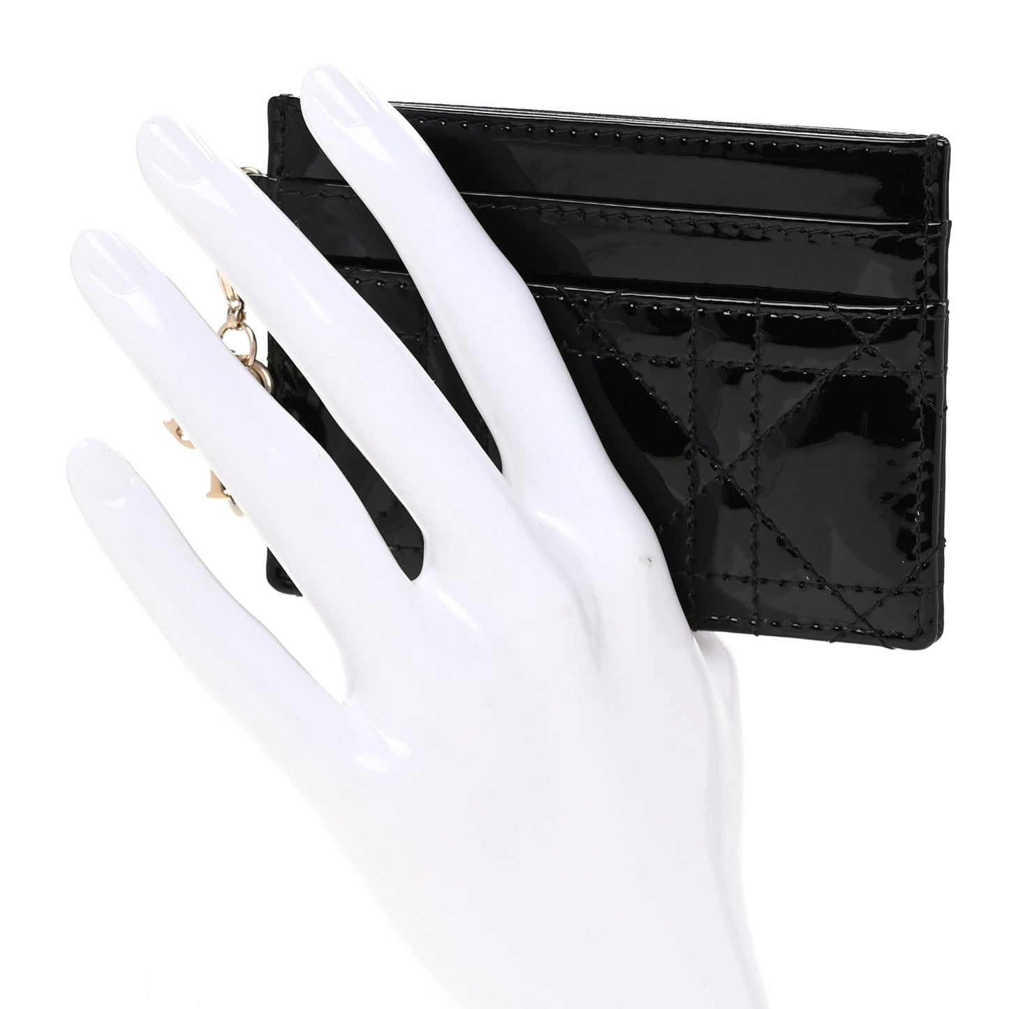 Patent Cannage Lady Dior Card Holder Black