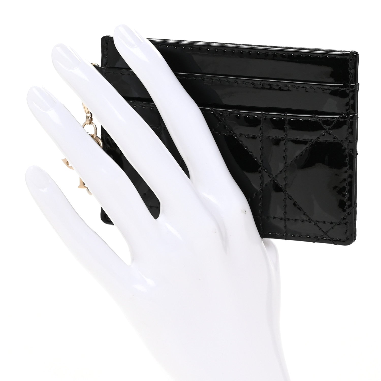 Christian Dior Patent Cannage Lady Dior Card Holder Black 2 of 8