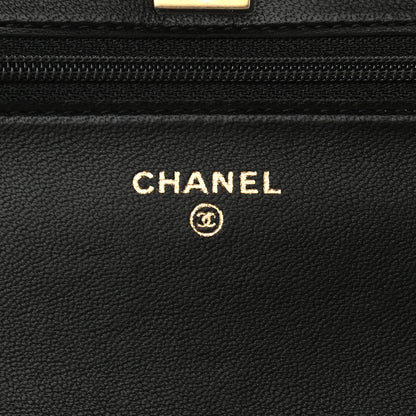 Chanel Lambskin Quilted CC Pearl Crush Wallet on Chain WOC Black 6 of 10