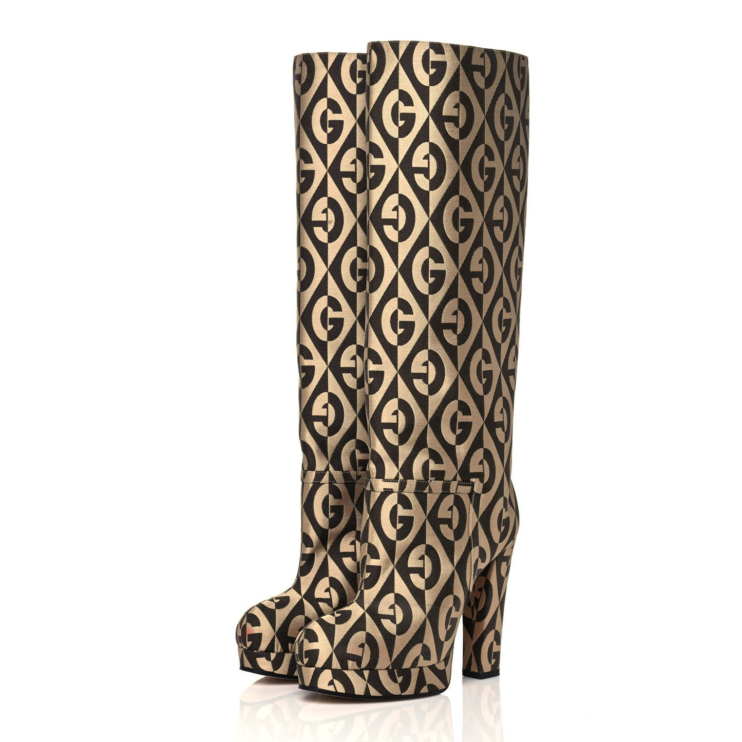 Fabric G Rhombus Print Platform Boots 35 Beige Cocoa