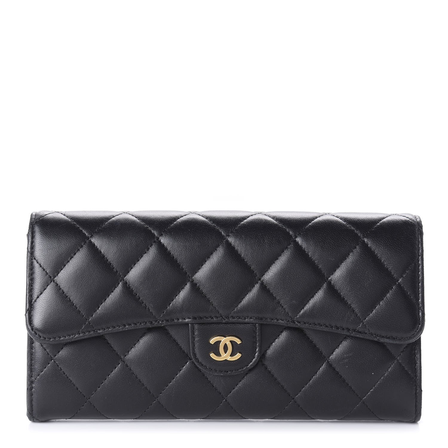 Chanel Lambskin Quilted Large Gusset Flap Wallet Black 1 of 12