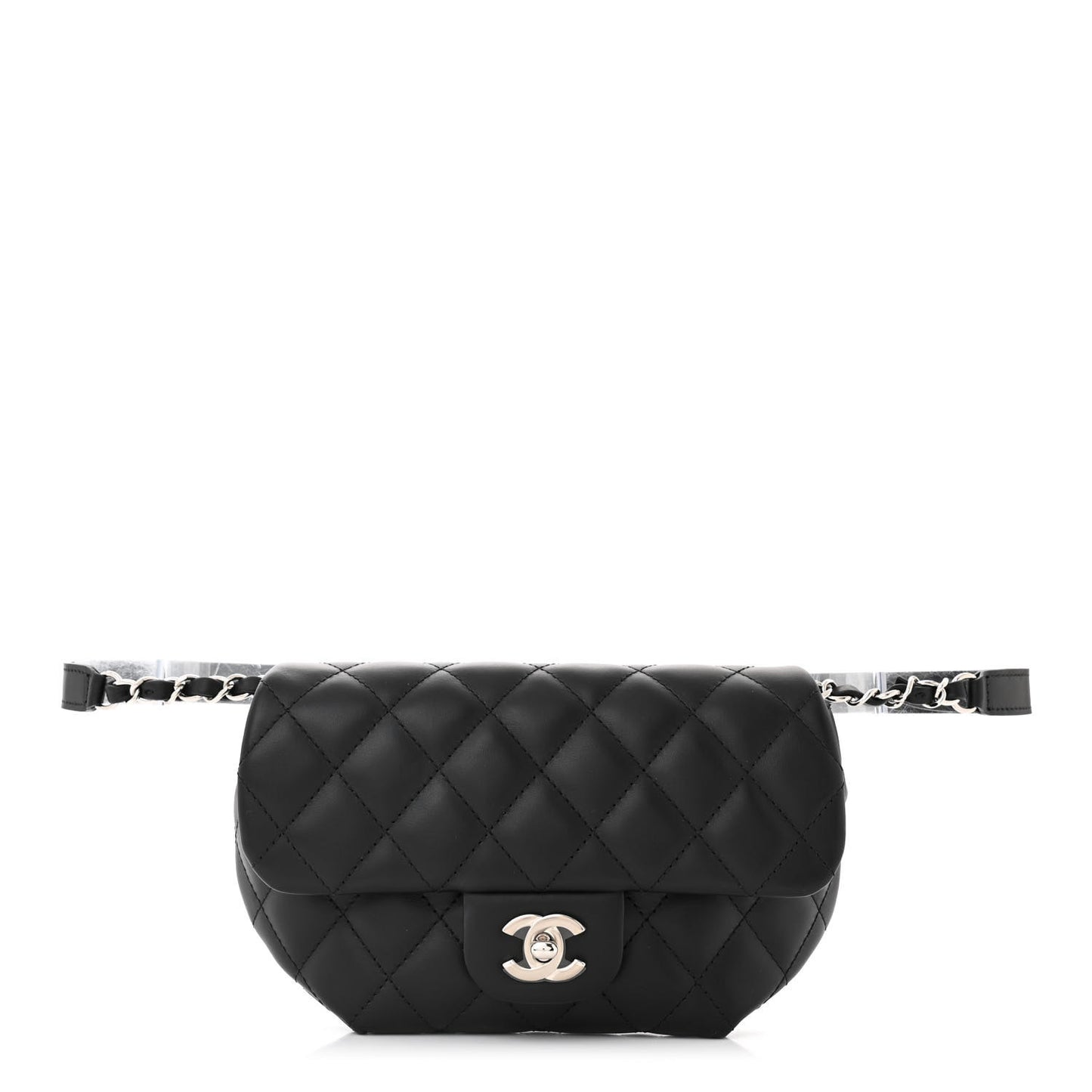 Calfskin Quilted CC Uniform Flap Belt Bag Black