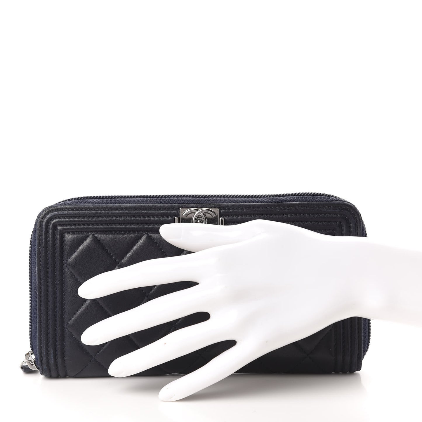 Lambskin Quilted Boy Zip Around Wallet Navy