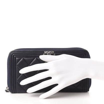 Chanel Lambskin Quilted Boy Zip Around Wallet Navy 2 of 9