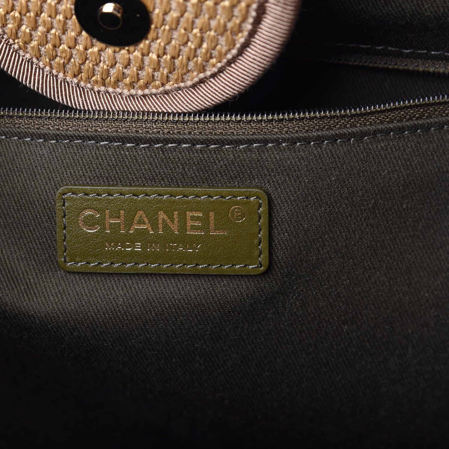 Chanel Straw Raffia Calfskin Striped Medium Deauville Tote Khaki Beige Navy Blue 6 of 11