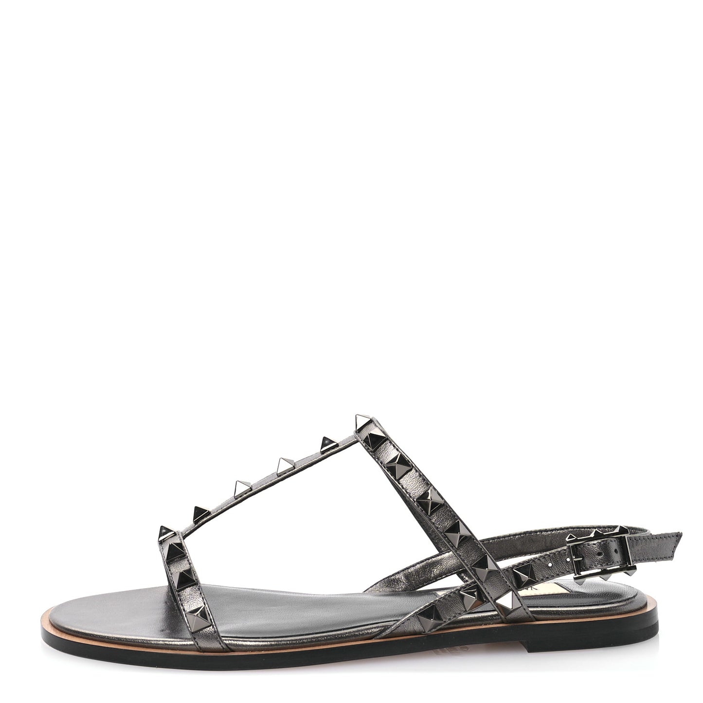 Metallic Nappa Rockstud T-Strap Slingback Flat Sandals 36 Rutenio