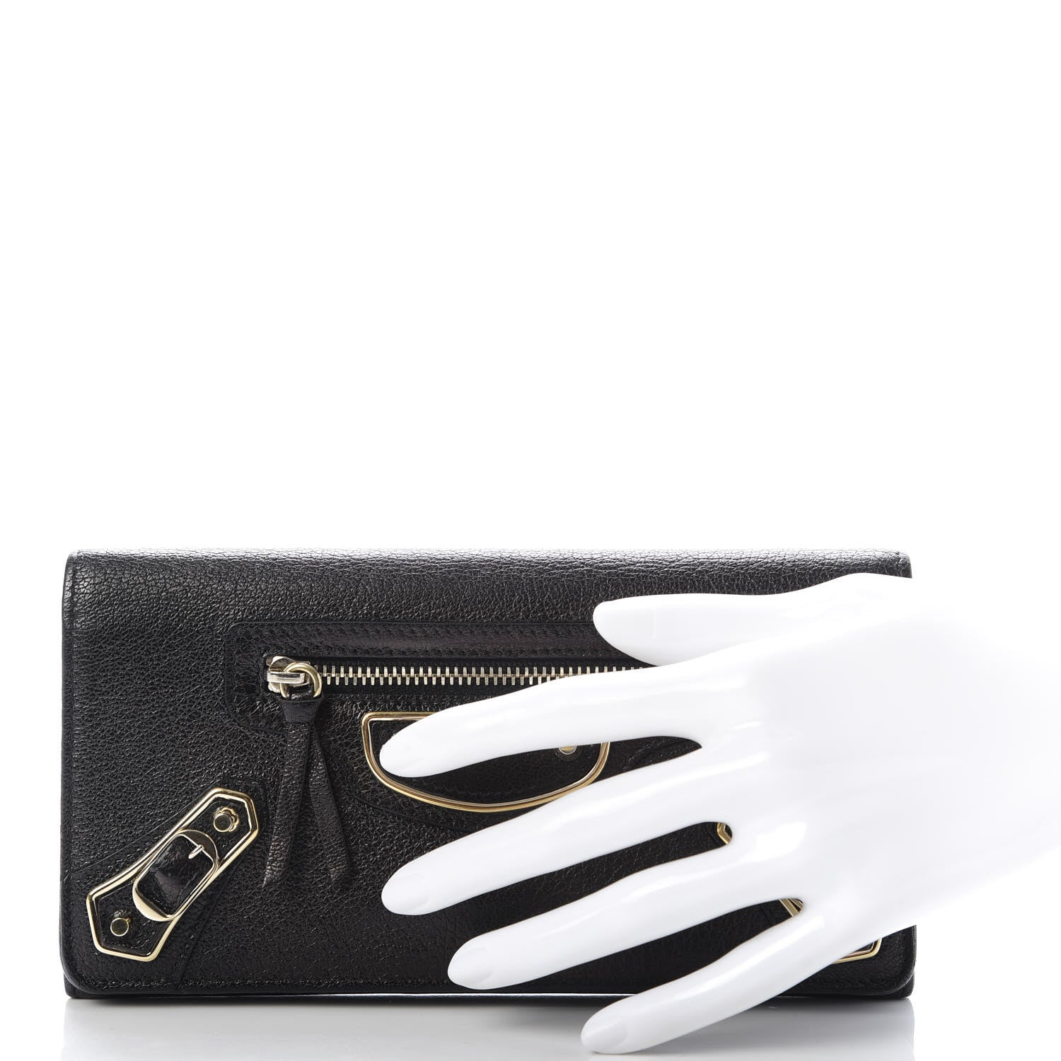 Balenciaga Chevre Gold Metallic Edge Hardware Money Wallet Black 2 of 8