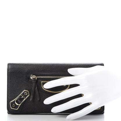 Balenciaga Chevre Gold Metallic Edge Hardware Money Wallet Black 2 of 8