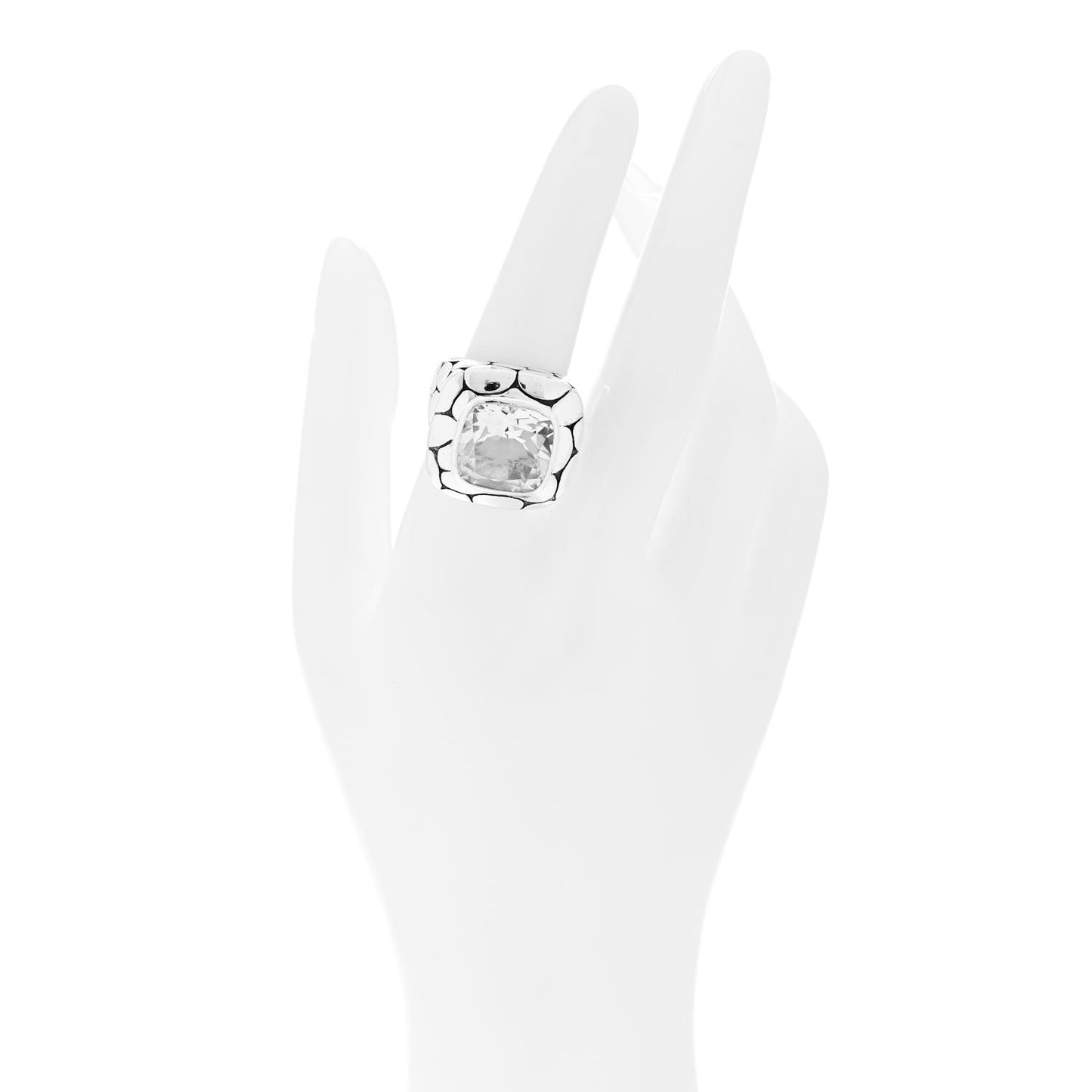 Sterling Silver White Topaz Batu Kali Square Ring 54 7