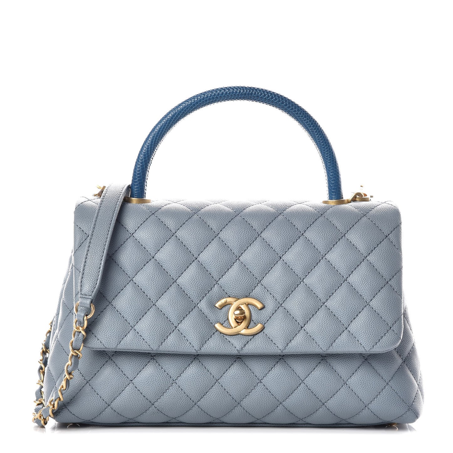Caviar Lizard Quilted Small Coco Handle Flap Blue