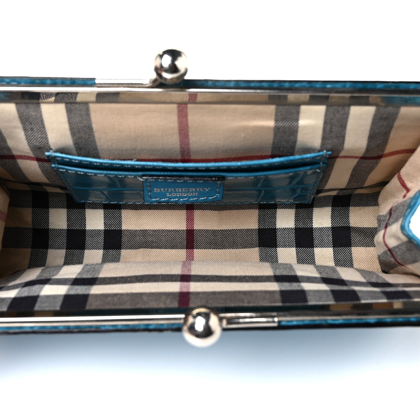 Crocodile Embossed Calfskin Wristlet Clutch Blue