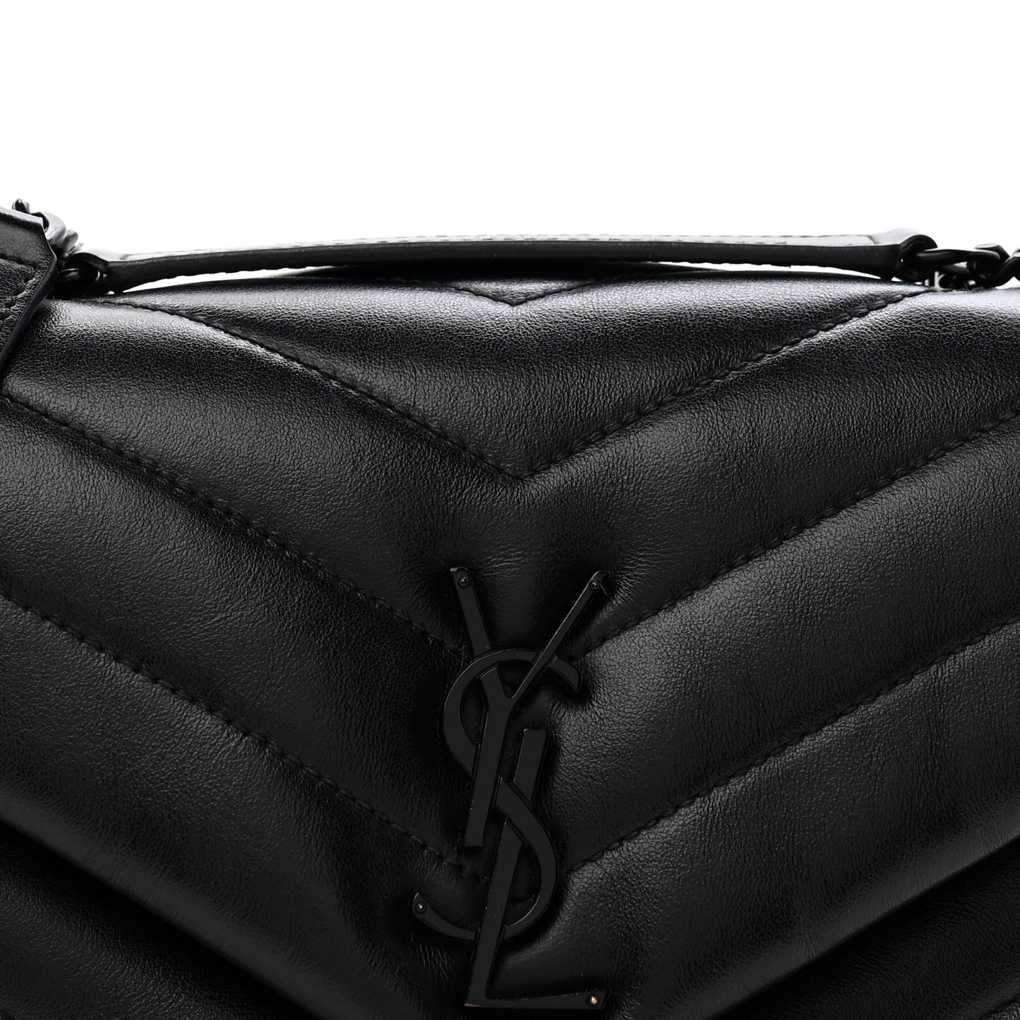 Calfskin Y Quilted Monogram Monochrome Small Loulou Chain Satchel Black