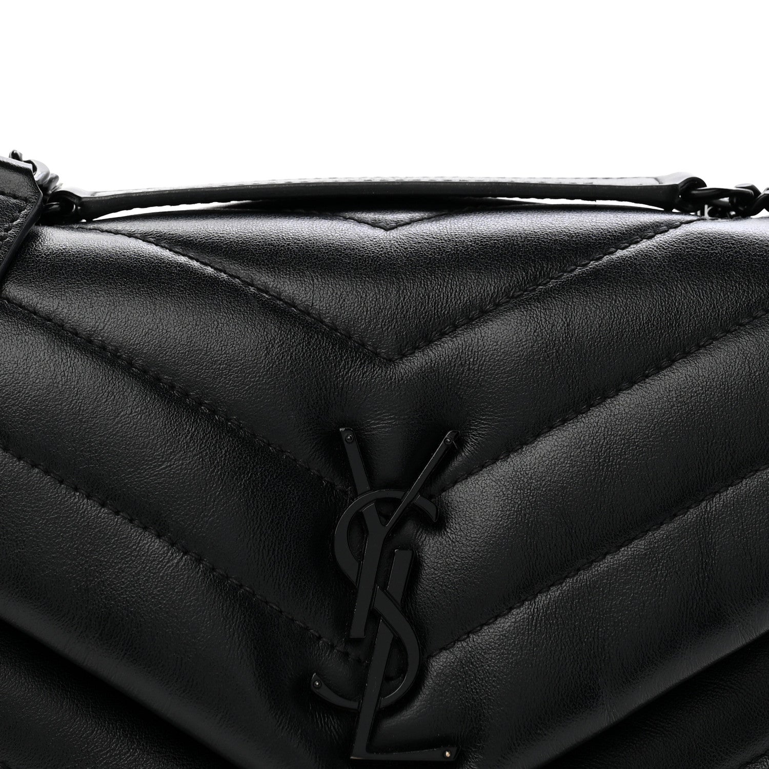 Saint Laurent Calfskin Y Quilted Monogram Monochrome Small Loulou Chain Satchel Black 8 of 14