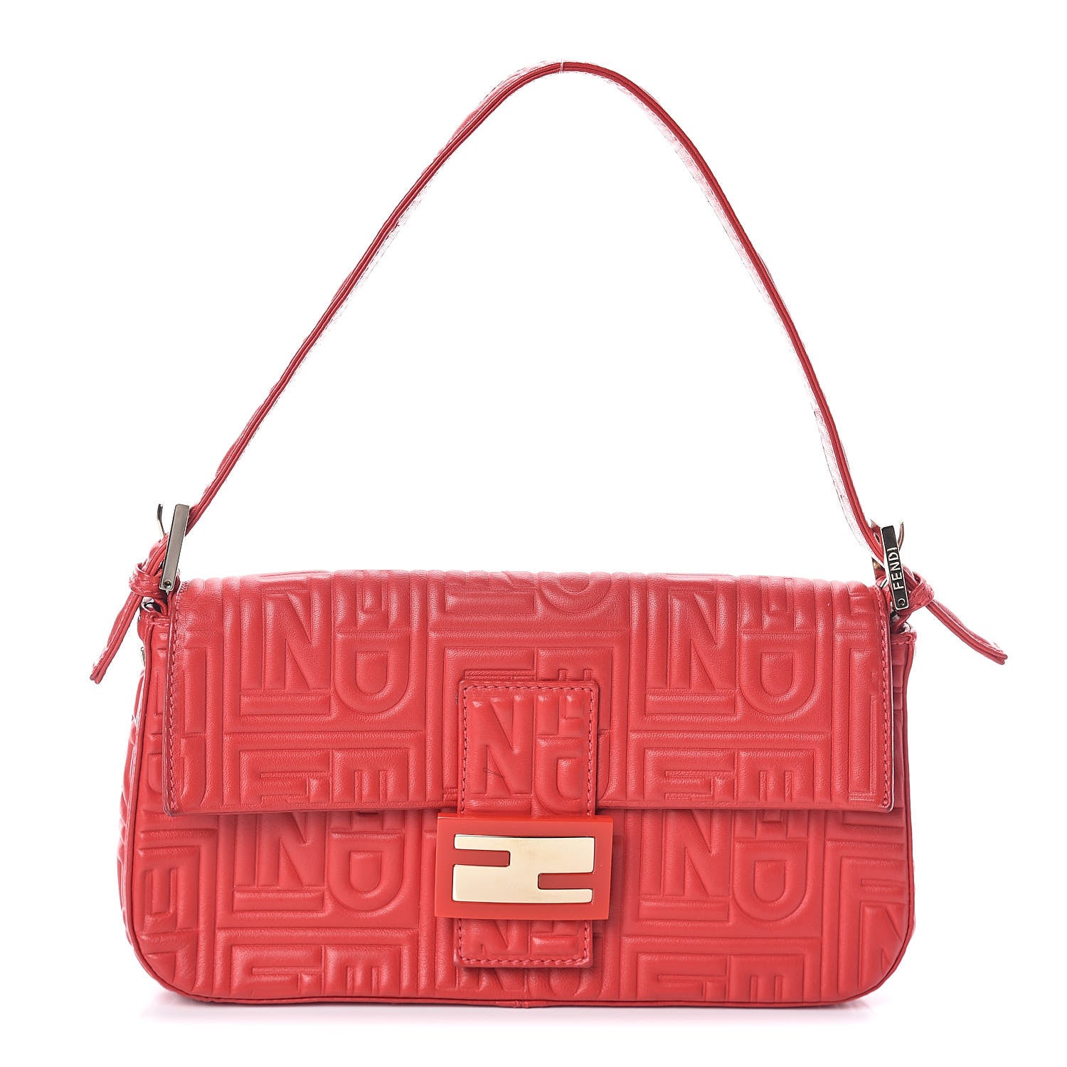Fendi Nappa Logo Embossed Baguette Red 1 of 11