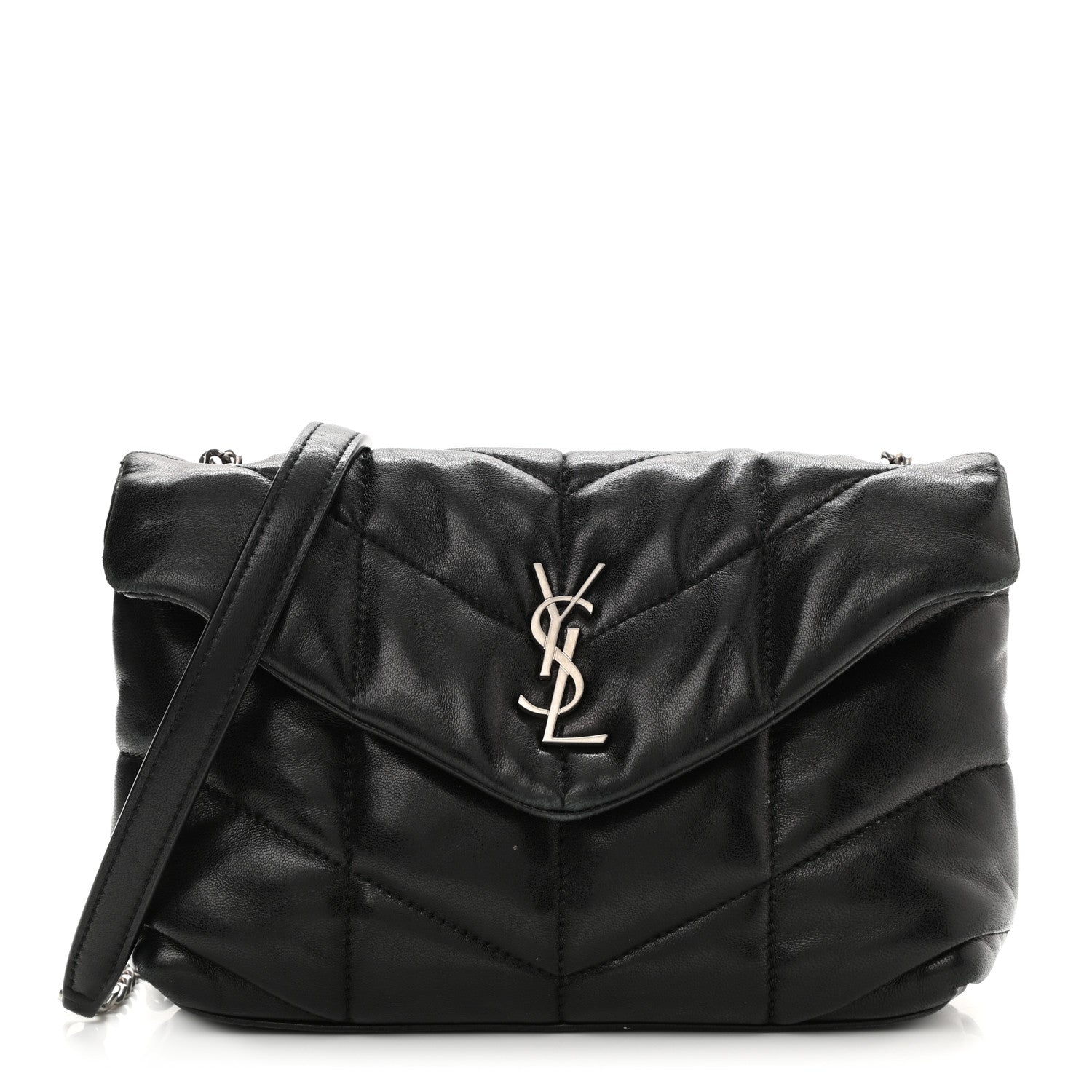 Saint Laurent Lambskin Quilted Toy Loulou Puffer Monogram Chain Satchel Black 1 of 10