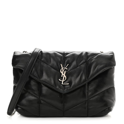 Saint Laurent Lambskin Quilted Toy Loulou Puffer Monogram Chain Satchel Black 1 of 10