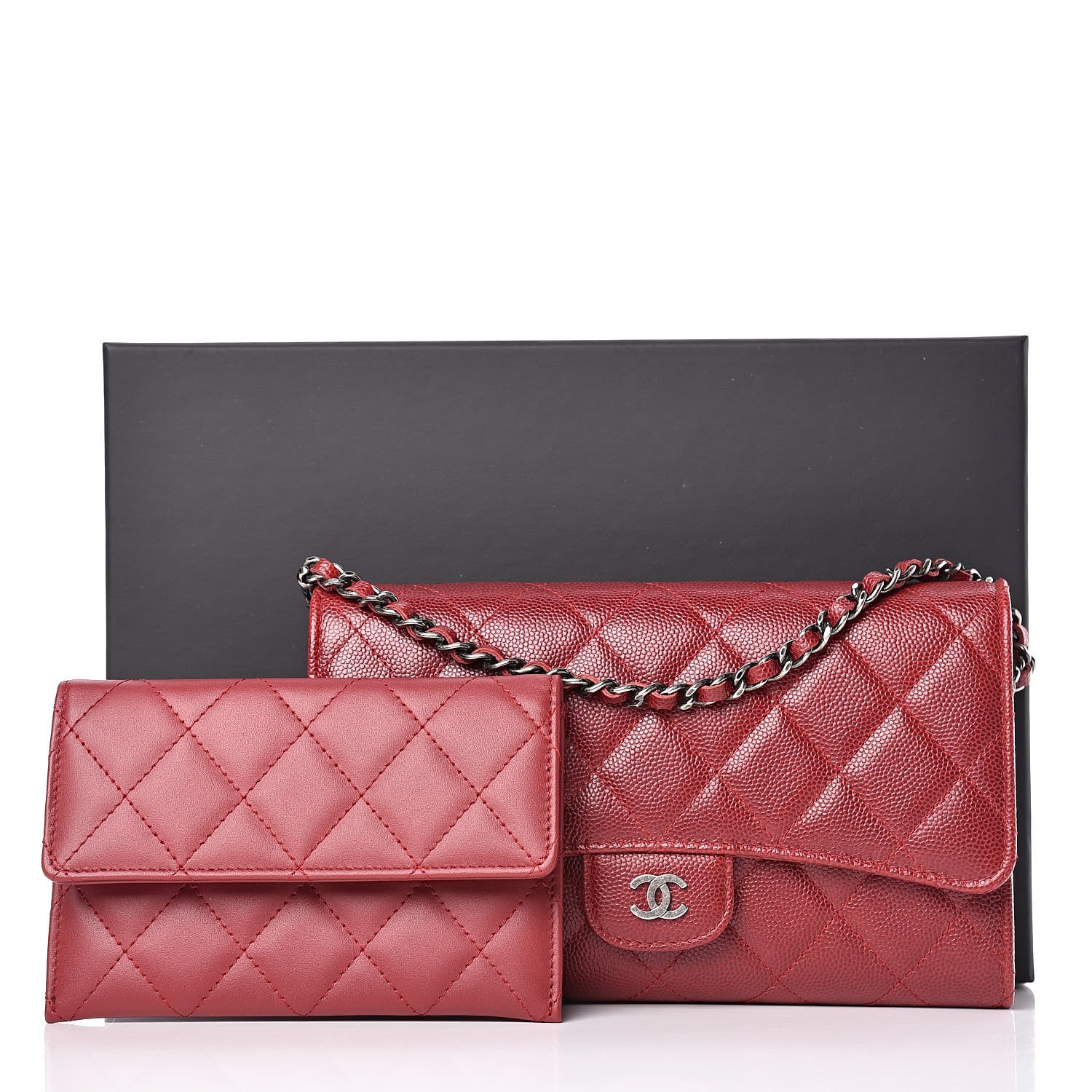 Chanel Caviar Quilted Wallet on Removable Chain Red 13 of 13