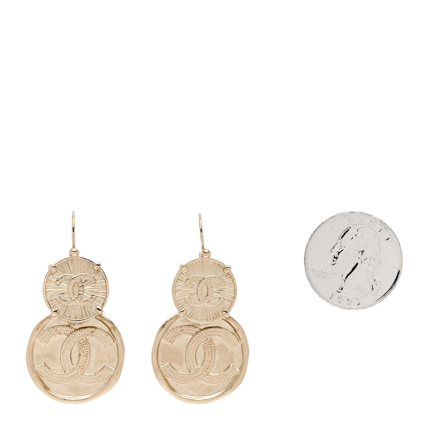 Metal Round CC Medallion Drop Earrings Gold