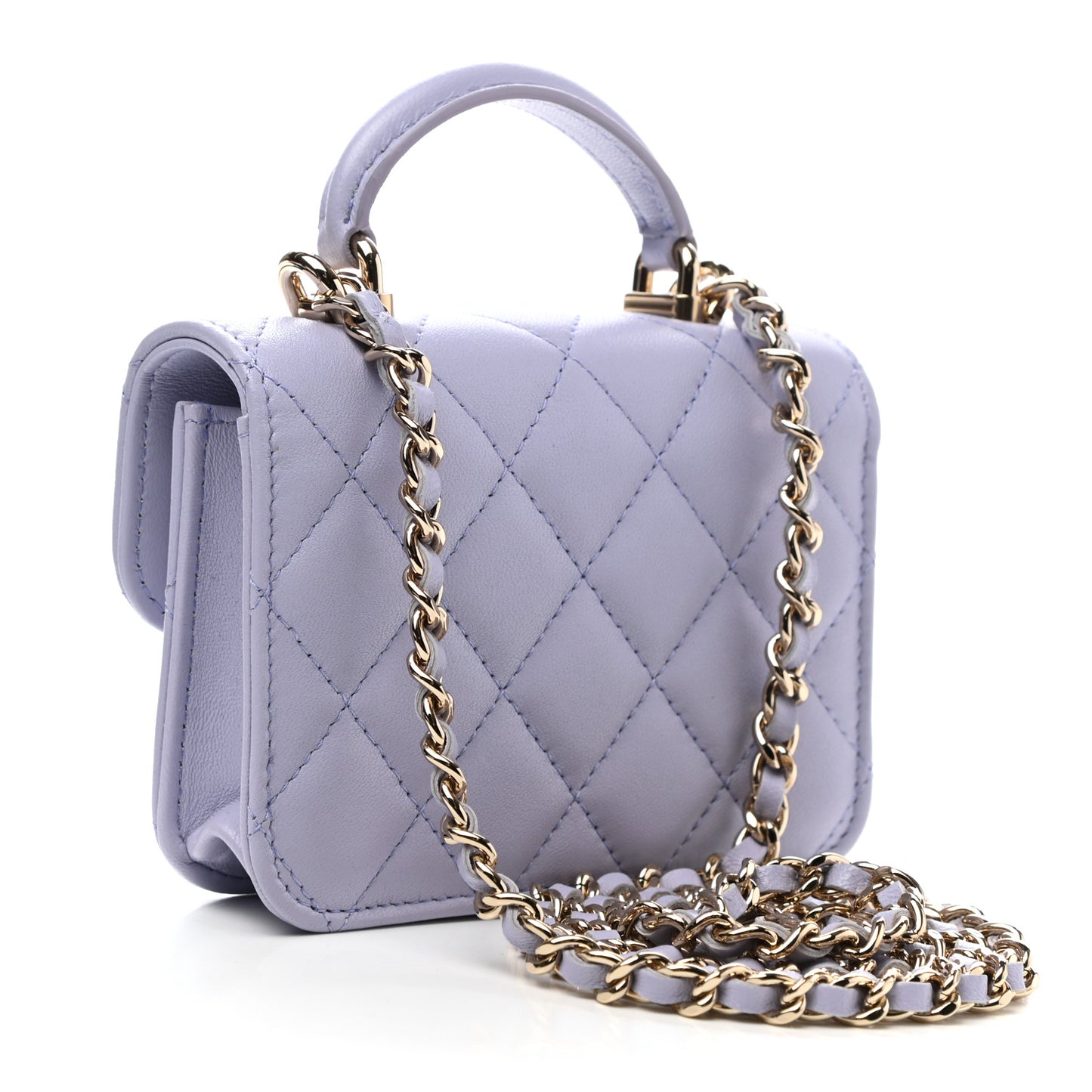 Lambskin Quilted Top Handle Flap Coin Purse With Chain Light Purple