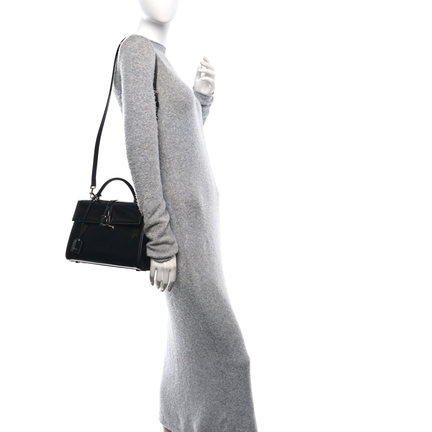 Saint Laurent Shiny Calfskin Le Fermoir Top Handle Bag Small Black