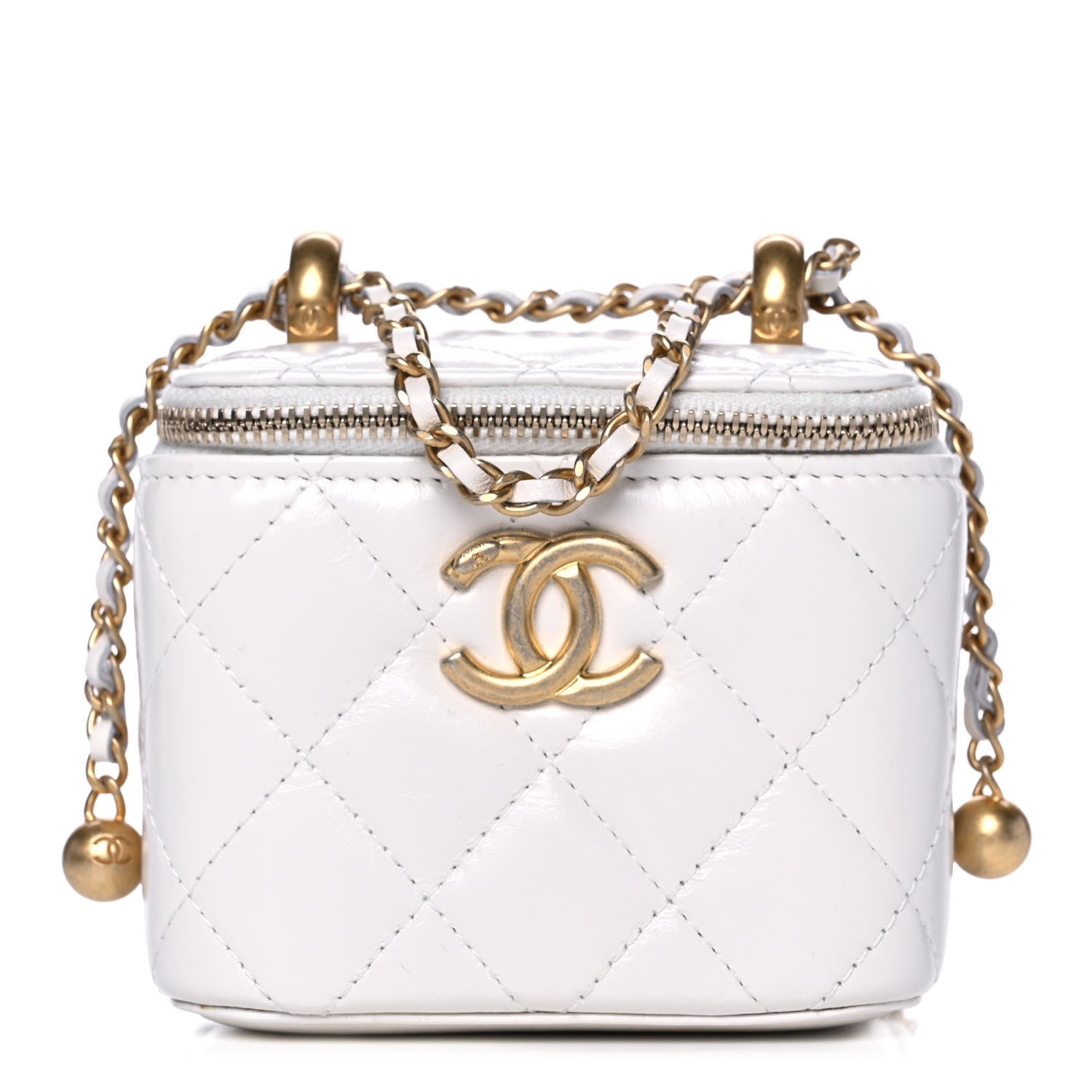 Chanel Calfskin Quilted Mini Perfect Fit Vanity Case With Chain White 1 of 15
