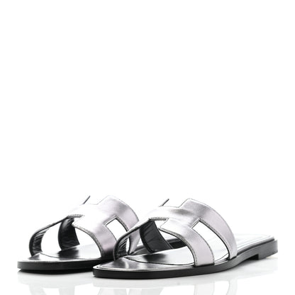 Hermes Metallic Nappa Oran Sandals 36.5 Argent 3 of 11