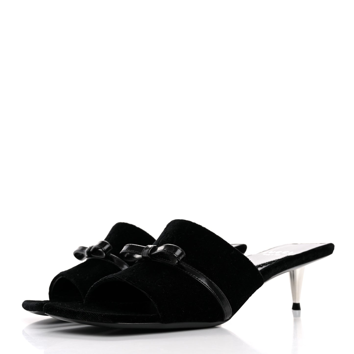 New Velvet Ashmir Regent Calfskin GG Monogram Square Toe Bow 45mm Slide Sandals 35.5 Black