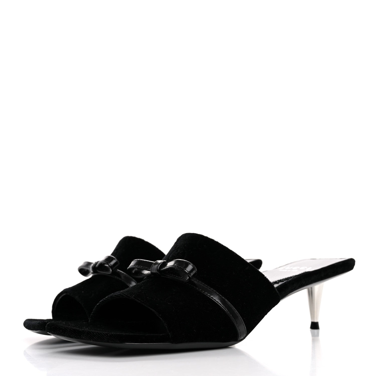 Gucci New Velvet Ashmir Regent Calfskin GG Monogram Square Toe Bow 45mm Slide Sandals 35.5 Black 4 of 10