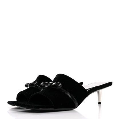 Gucci New Velvet Ashmir Regent Calfskin GG Monogram Square Toe Bow 45mm Slide Sandals 35.5 Black 4 of 10