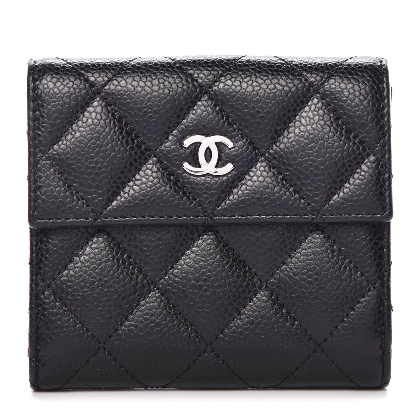 Caviar Quilted Compact French Flap Wallet Black