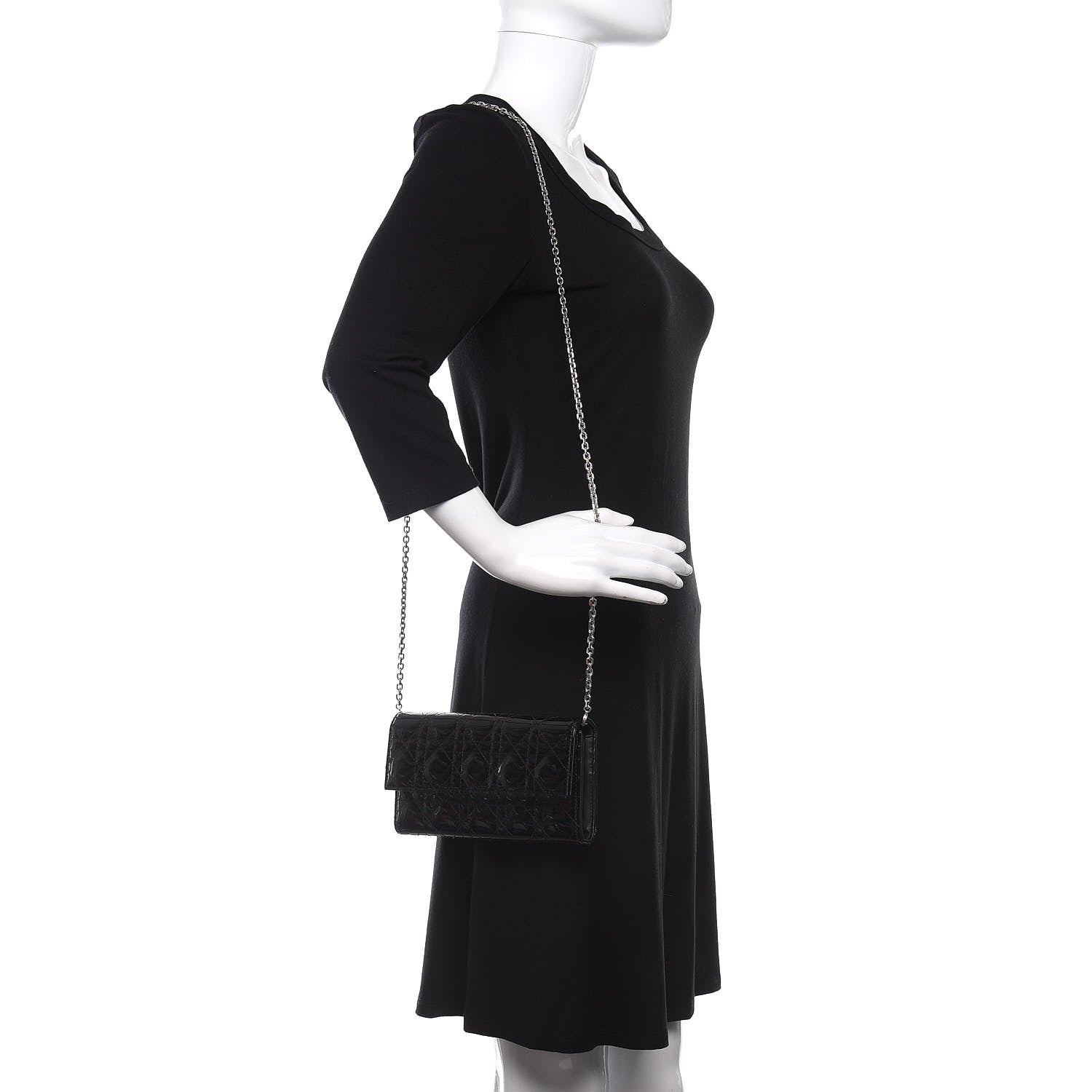 Christian Dior Patent Cannage Rendez-vous Chain Wallet Black 2 of 10