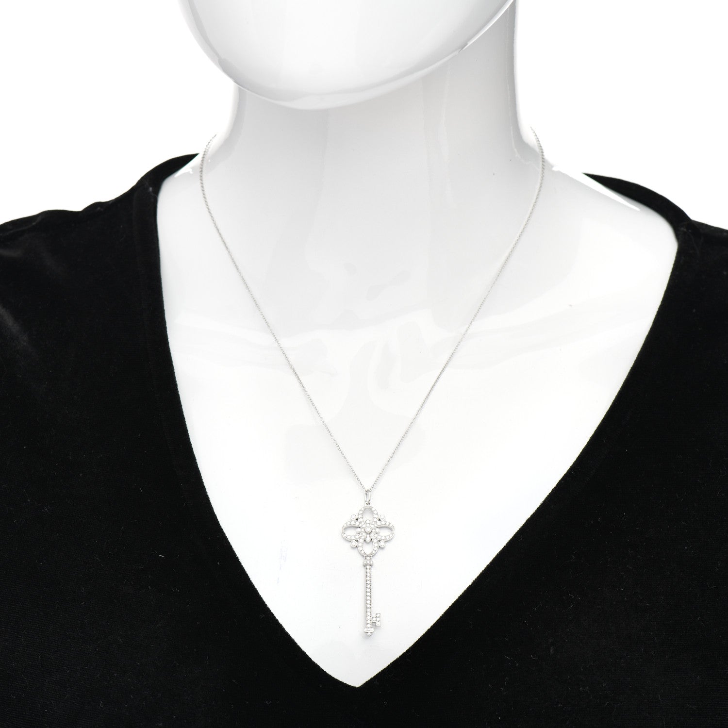 Tiffany Platinum Diamond Floret Key Pendant Necklace 2 of 5