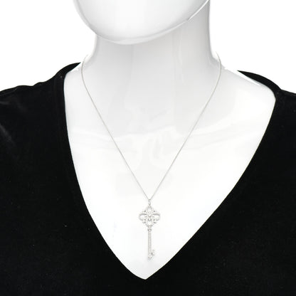 Tiffany Platinum Diamond Floret Key Pendant Necklace 2 of 5