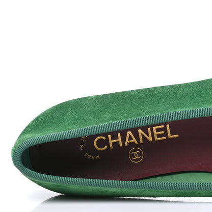 Chanel Suede Patent Cap Toe CC Ballerina Flats 37.5 Green 8 of 10
