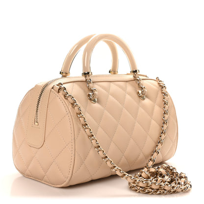 Chanel Lambskin Quilted Barrel Clutch With Chain Light Beige 3 of 10