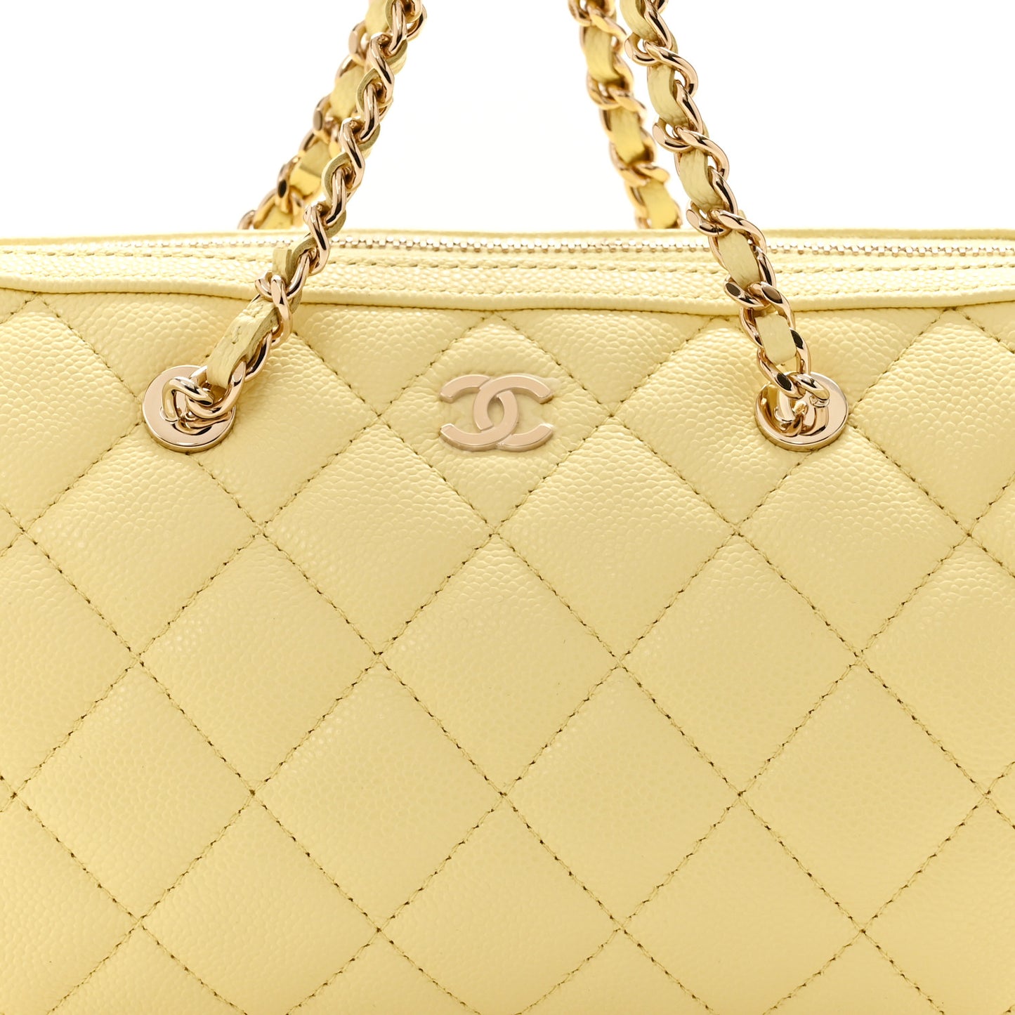 Caviar Quilted Barrel Clutch With Chain Light Yellow