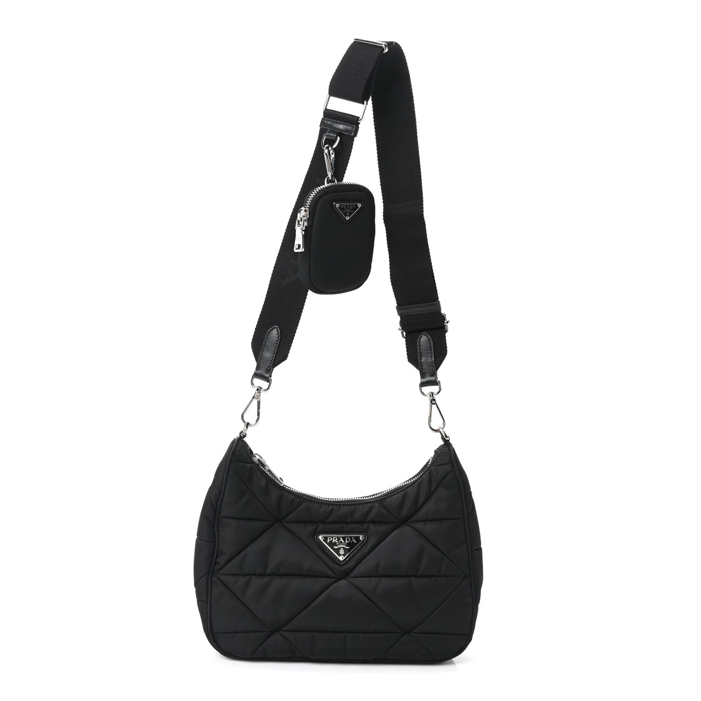 Re-Nylon Triangle Padded Patchwork Shoulder Bag Black