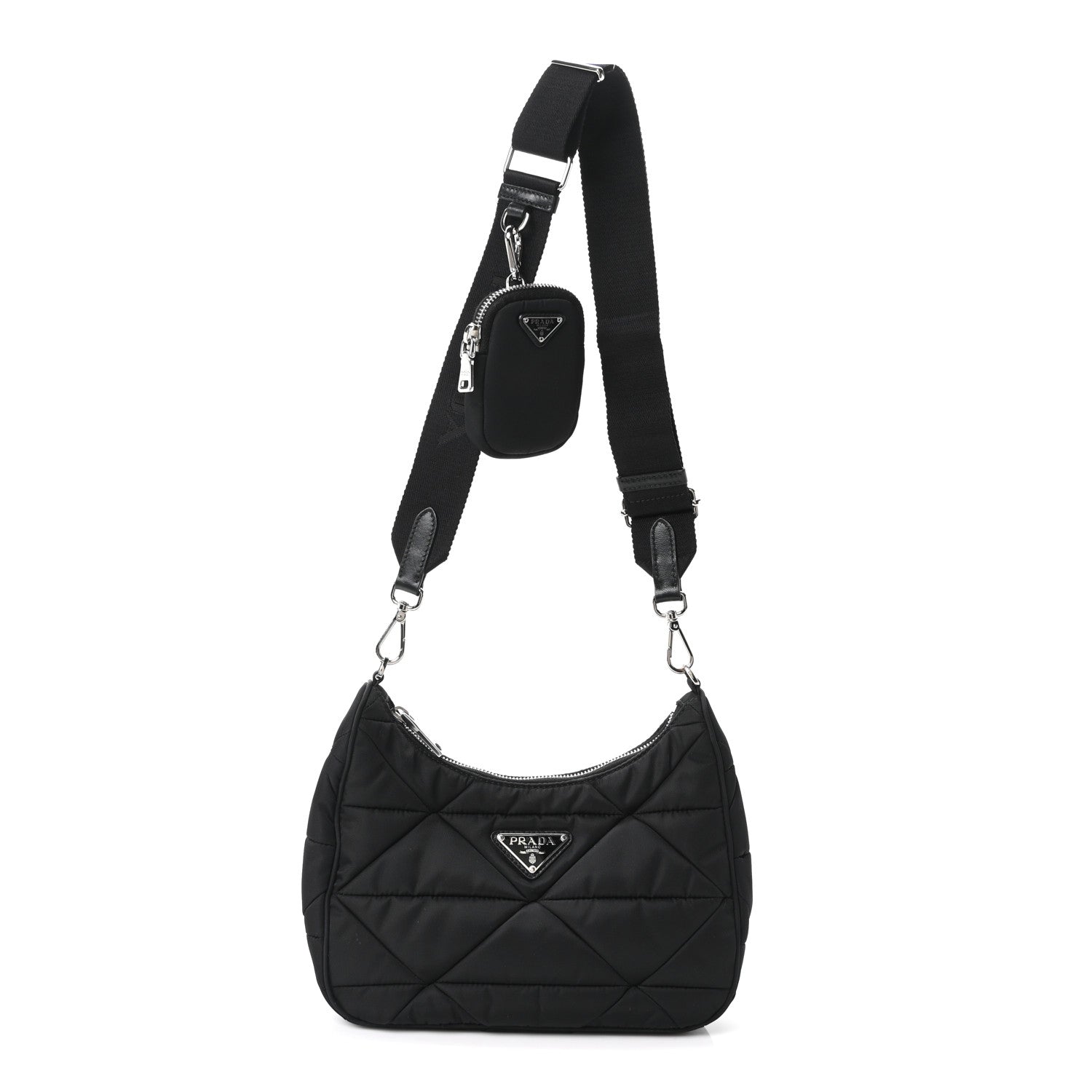 Prada Re-Nylon Triangle Padded Patchwork Shoulder Bag Black 1 of 10